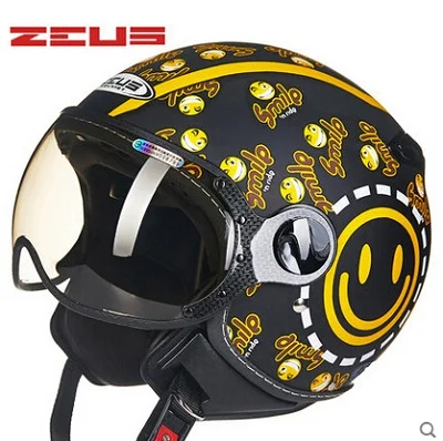 ZEUS бренд 210C мотоциклетный шлем, шлем с открытым лицом, ретро-шлем для мотокросса, солнцезащитный козырек, Casco Capacete - Цвет: Matte Black Smile