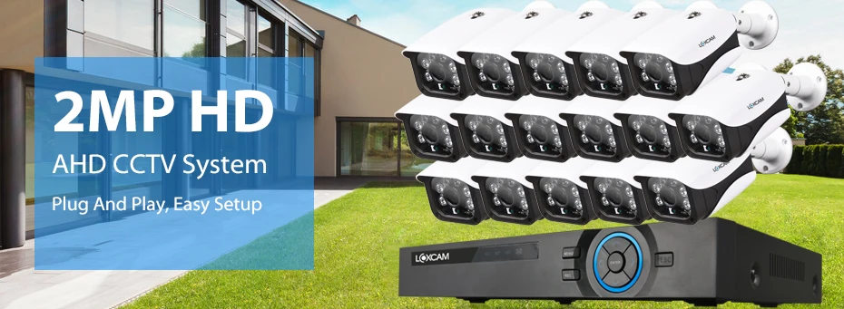 LOXCAM h.265 16Ch HDMI 1080P DVR система 16 шт. 2MP AHD CVI IP66 наружная Водонепроницаемая камера видеонаблюдения система P2P видео набор для наблюдения