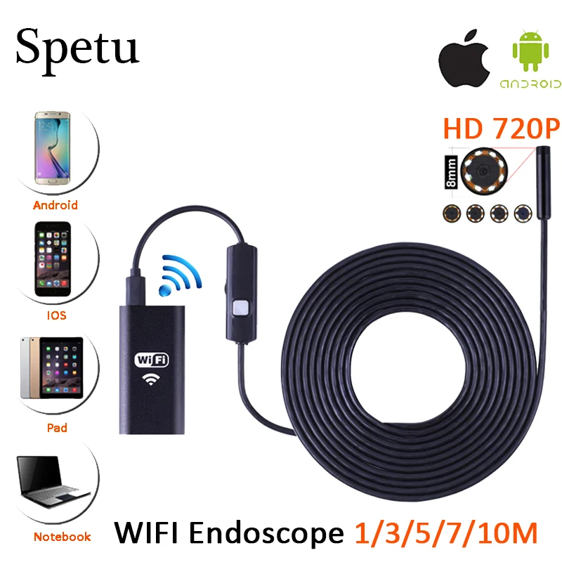 8 мм Wi-Fi эндоскоп Камера Android 720 P мягкий кабель Iphone бороскоп Водонепроницаемый эндоскопическая трубка Камера змея Камера осмотра автомобиля