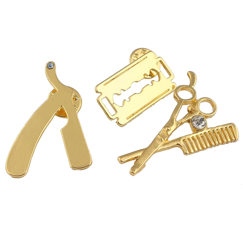 Cute Barber Shop Razor Blade Scissor Brooch Trendy Cosmetologist Tool Brooches Pins Fashion Jewelry Hairdresser s|Броши| |