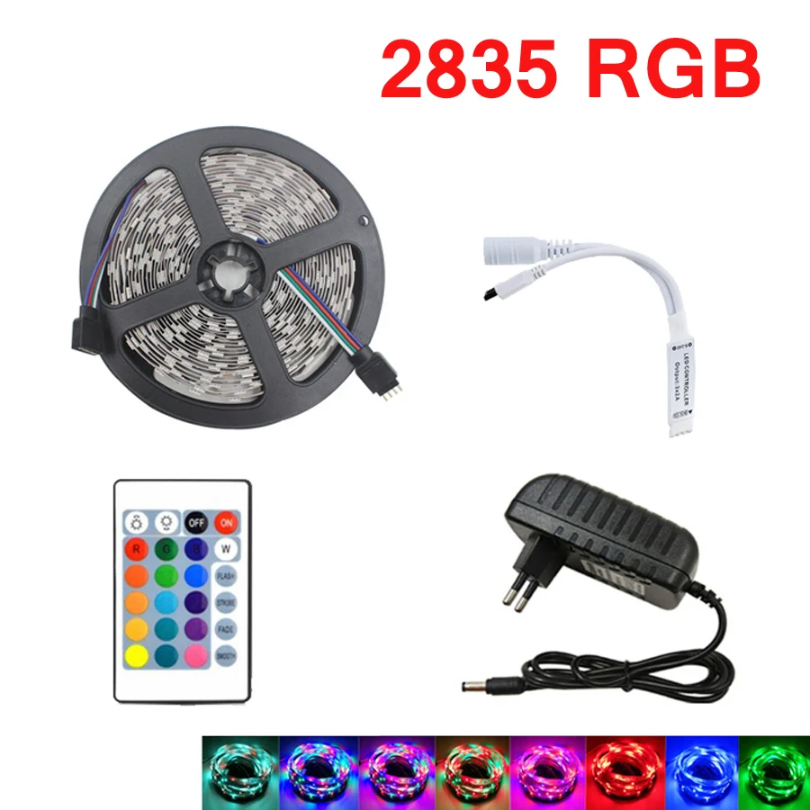 Smd RGB Светодиодный светильник 5 м DC 12 В 5050 30 светодиодов светодиодный светильник s светодиодная лента Диодная лента не водонепроницаемая лента с адаптером DC12V