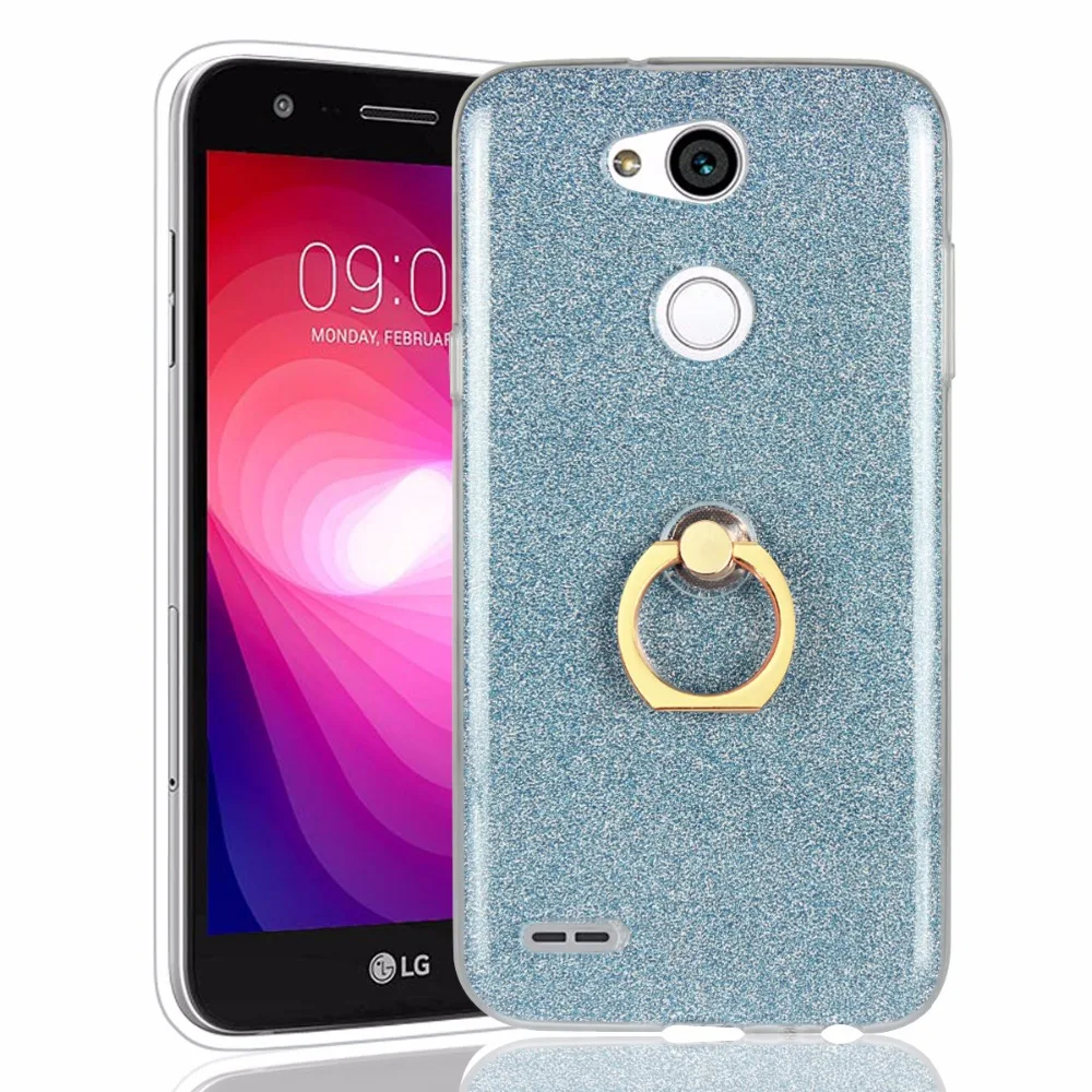 ZMASI блеск мягкий чехол для телефона LG X Power 3 пальца кольцо стоять спиной случаях