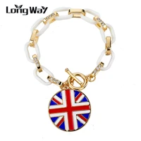 longway new national flag round charm bracelet women link chain gold color bracelets bangles big vintage jewelery sbr150382103