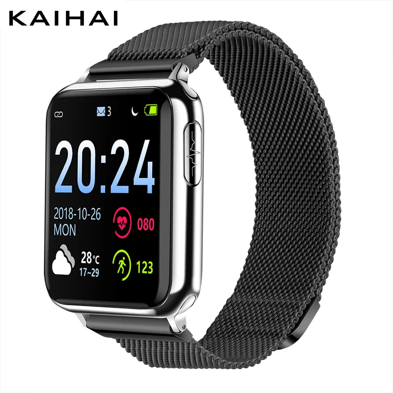 black silver black KAIHAI фитнес-трекер ЭКГ PPG SpO2 умный браслет на запястье кровяное давление измерение пульса для android ios - Цвет: black silver black