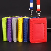hot leather wallet work office retractable lanyard with silica gel material id card credit card badge holder lanyard 5 slots