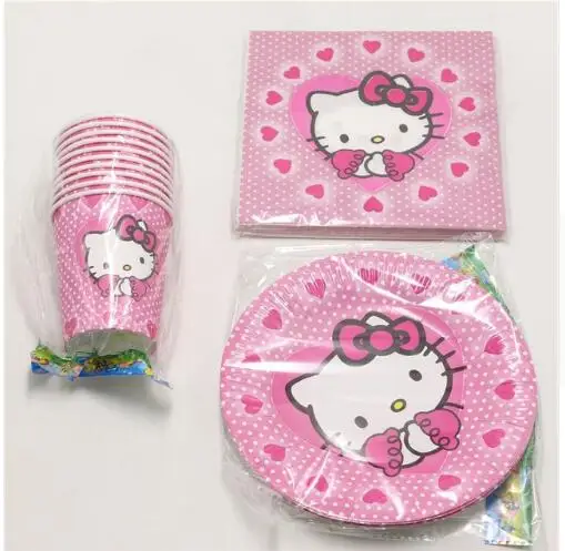 60 шт./компл. мультфильм Hello Kitty тематическая вечеринка Посуда наборы одноразовые