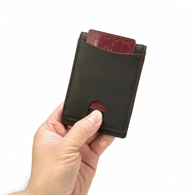 Мужской кошелек из натуральной кожи с блокировкой RFID, тонкий двойной минималистичный передний карман, тонкие кошельки с зажимом для денег, держатель для карт