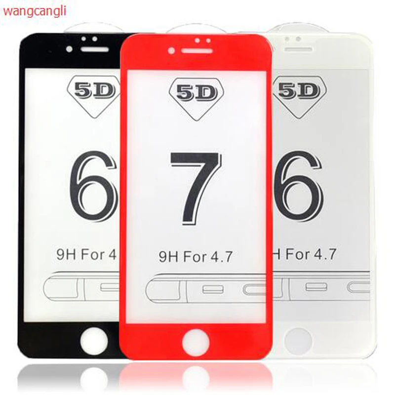 Wangcangli 9H 5D Защита экрана для iPhone 7 стекло красное полное покрытие закаленное 6 6s
