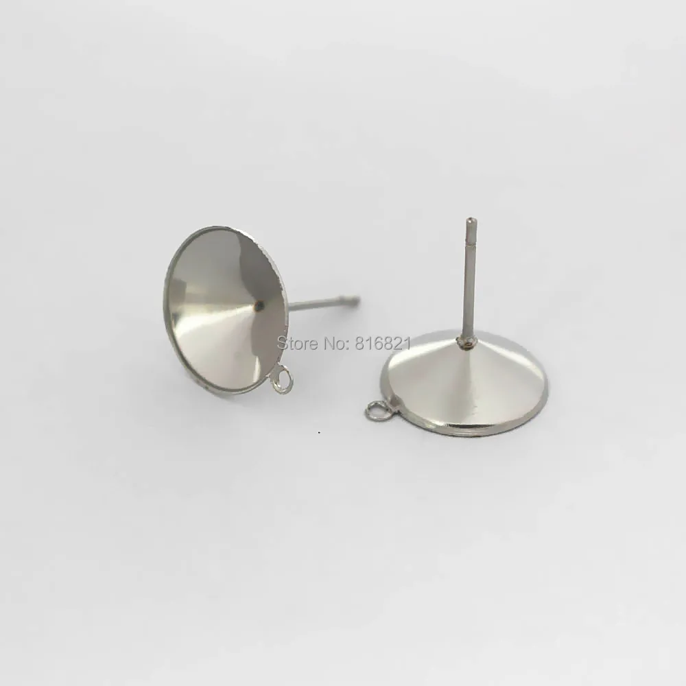 Серьги гвоздики из нержавеющей стали круглая рамка с петлей ривол камни основы