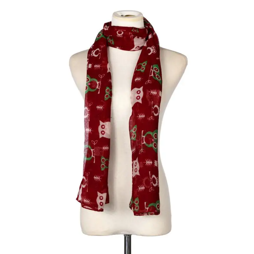 Новое поступление женский модный атласный шелковый шарф с принтом совы теплый