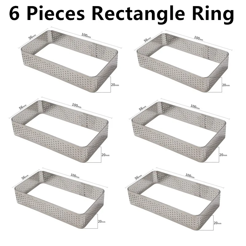 6 PCS Rectangle Ring SHENHONG 9 отверстий прямоугольник Tart десерт торт форма для выпечки кольцо искусство мусс силиконовые 3D форма Moule Форма для пирога кондитерские изделия - Цвет: 6 PCS Rectangle Ring