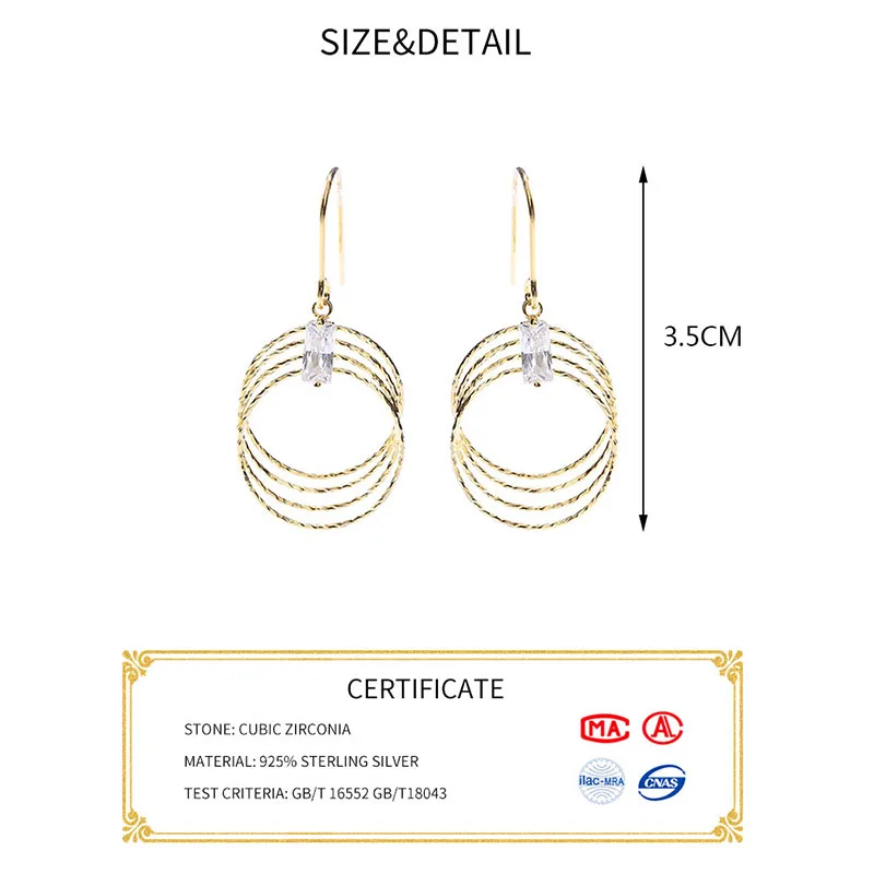 INZATT Real 925 Sterling Silver Geometric Round Zircon Dangle Drop Earrings For Charming Women Wedding Fine Jewelry Cute Gift | Украшения и