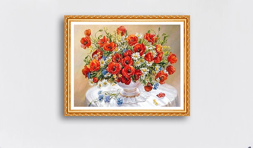 Алмазная вышивка RUBOS Red Poppy Daisy цветы DIY 5D алмазная вышивка крестиком Полный 3D круглые стразы украшение