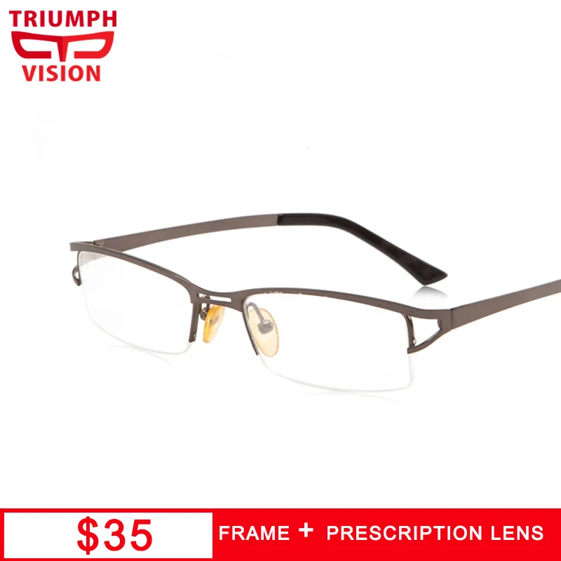 

TRIUMPH VISION Cool Brushed Metal Myopia Glasses for men Semi Rimless Prescription Mens Eyewear Porogressive Lens Eyeglasses