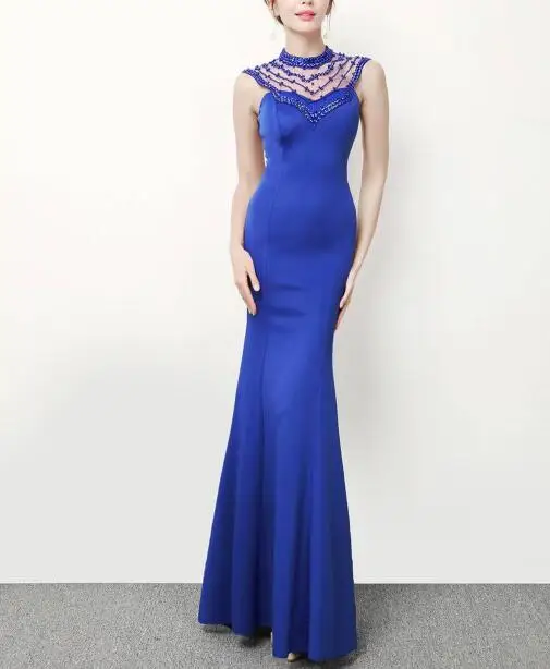 Женское длинное вечернее платье черное белое красное синее с бисером без рукавов