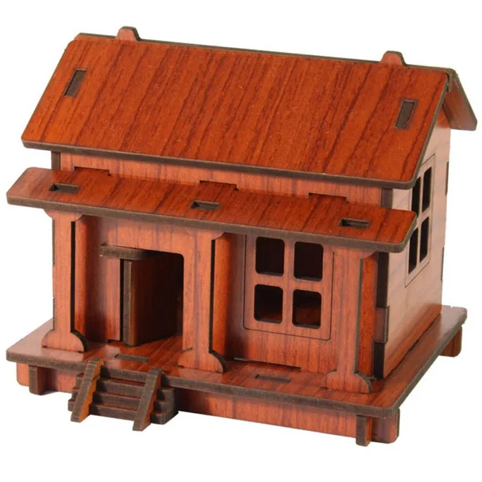 Оптовая продажа Прямая поставка DIY Дом 3d головоломки игрушки деревянные для