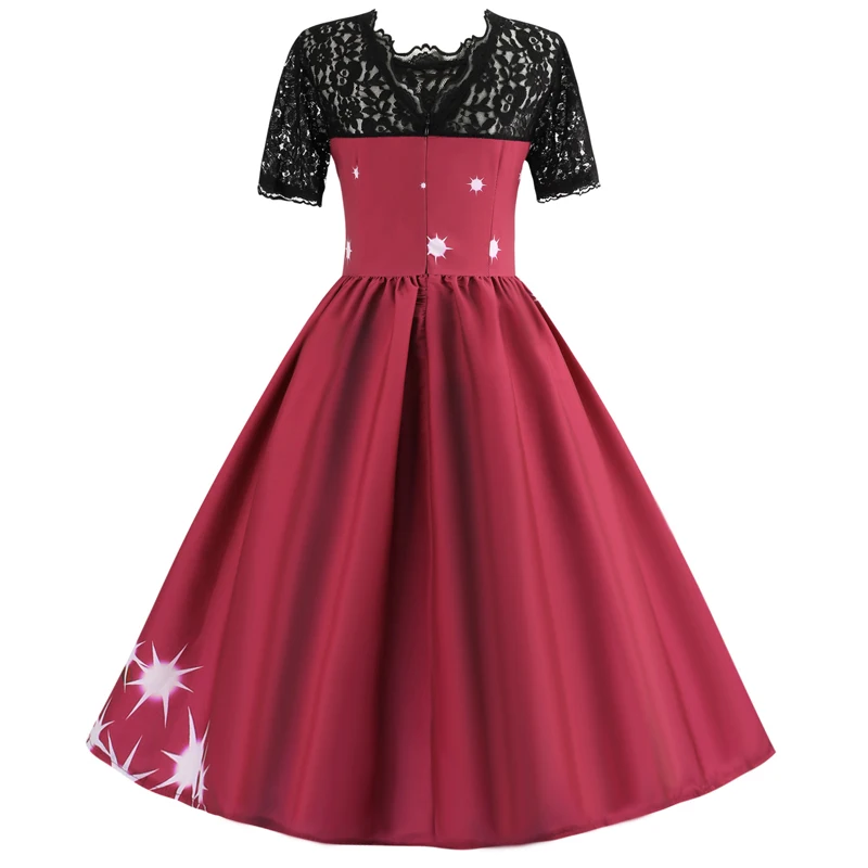 2018 плюс размер кружевное лоскутное рождественское Платье женское с коротким