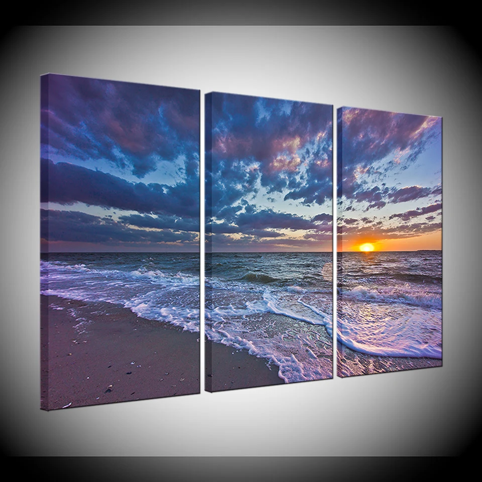 

Canvas Painting Wall Art Pictures Frame Kitchen Restaurant Decor 3 Pieces Sunset Landscape Beach Living Room Print Posters