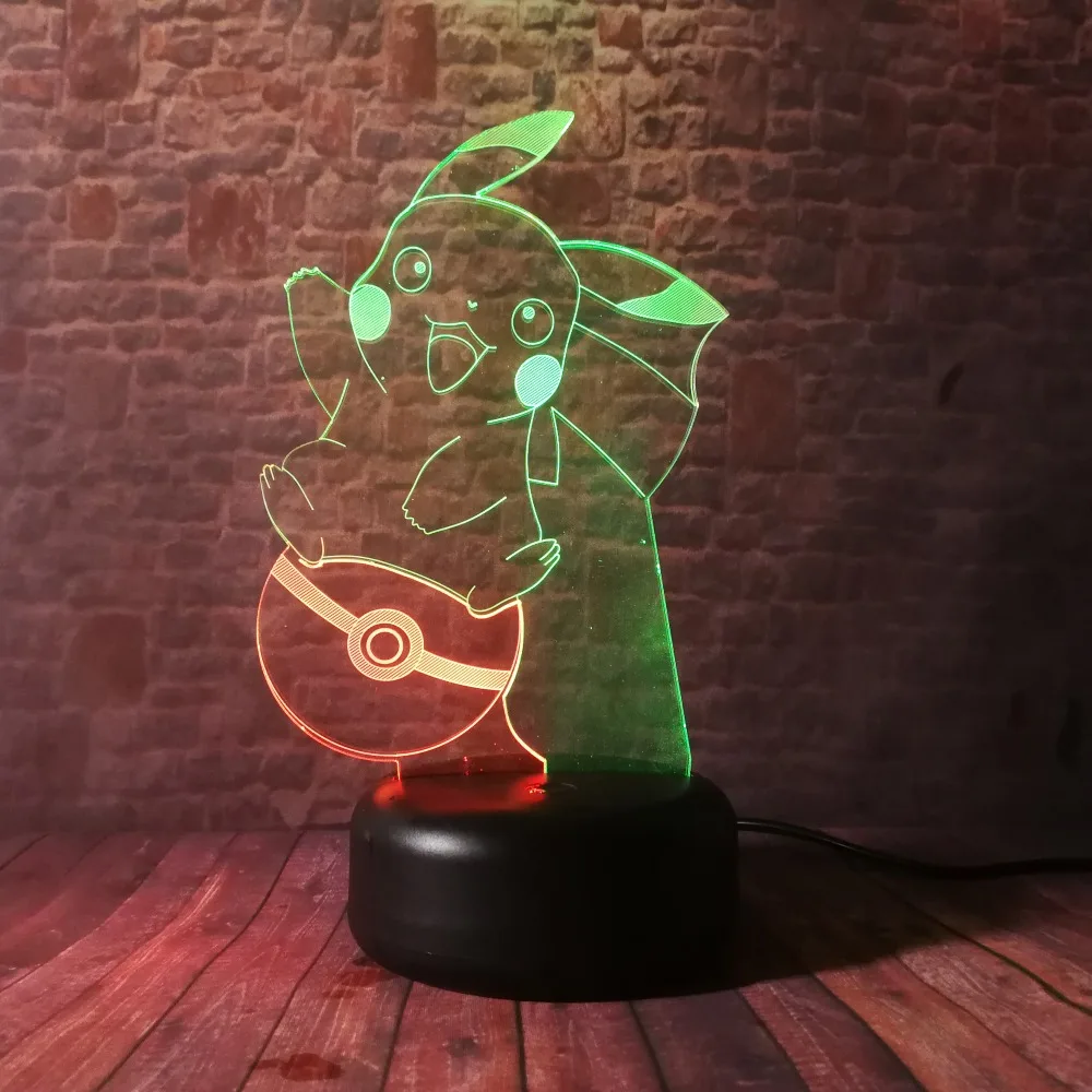 Amroe 3D Pokemon Action Pikachu Pocket Monsters двойной микс 7 цветов светодиодный Ночной светильник