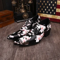 elegant floral mens shoes high heels mixed color pointed toe oxford sapato masculino wedding formal shoes men italian brogues