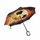 Сжигание футбол перевернутый зонтик двойной слой печати ветрозащитный дождь автомобиль Большой обратный зонты для мужчинженщин мужчин