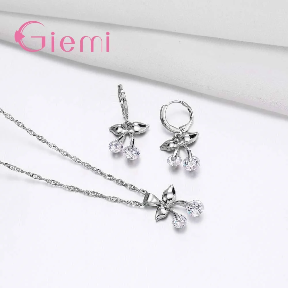 Elegant Fruit Jewelry Sets 925 Sterling Silver Austrian Crystal Necklace Earring For Woman Wedding Set Parure Bijoux Femme | Украшения и