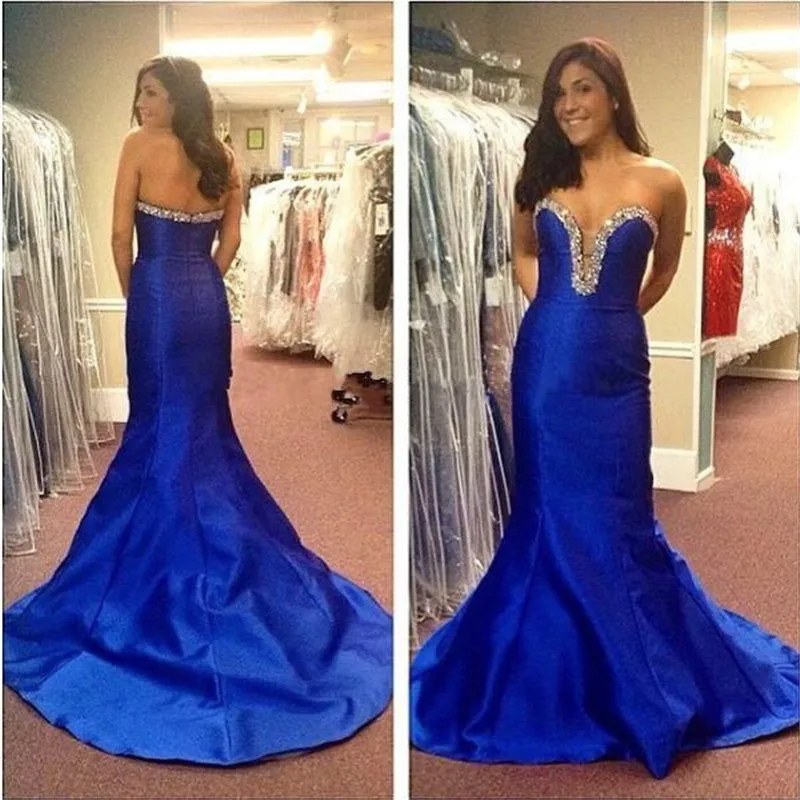 Женское вечернее платье с юбкой годе Элегантное длинное синее глубоким вырезом