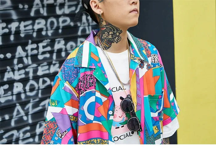 

Men Loose Hip Hop Shirt Harajuku Japanese Ukiyo E Anime Shirt Short Sleeve Top Hawaiian Shirt Casual Streetwear Thin Summer