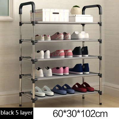 black 5 layers Многослойный простой шкаф для обуви, домашняя Пылезащитная тканевая полка для обуви, экономичная сборка для общежития, маленькая полка для обуви, домашняя мебель - Цвет: black 5 layers