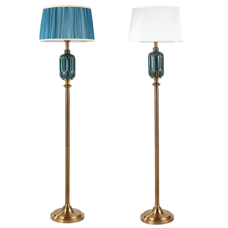 

European Blue Ceramic Copper Floor Lamp with Remote Control Luxurious Modern Foyer Bed Room Apartment Floor Light 167cm 1871