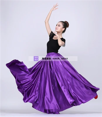 purple 90cm long Длинная шелковая юбка с большим подолом(360, 540, 720), длинная шелковая юбка Faldas, Длинная женская черная юбка, уникальная женская юбка с высокой эластичной талией 90 см - Цвет: purple 90cm long