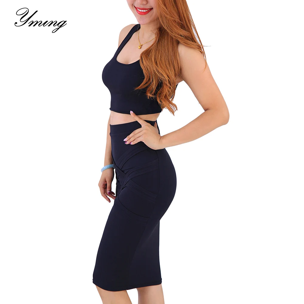 

YMING Summer Two Pieces Set Tracksuit Women Pluse Size Pencil Bodycon Skirt 2 Pieces Outfits Crop Tops Sets Clothes Festival