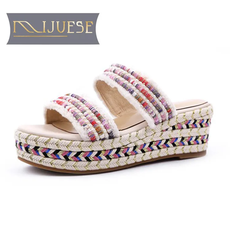 MLJUESE/женские шлепанцы на танкетке с открытым носком красного цвета в римском