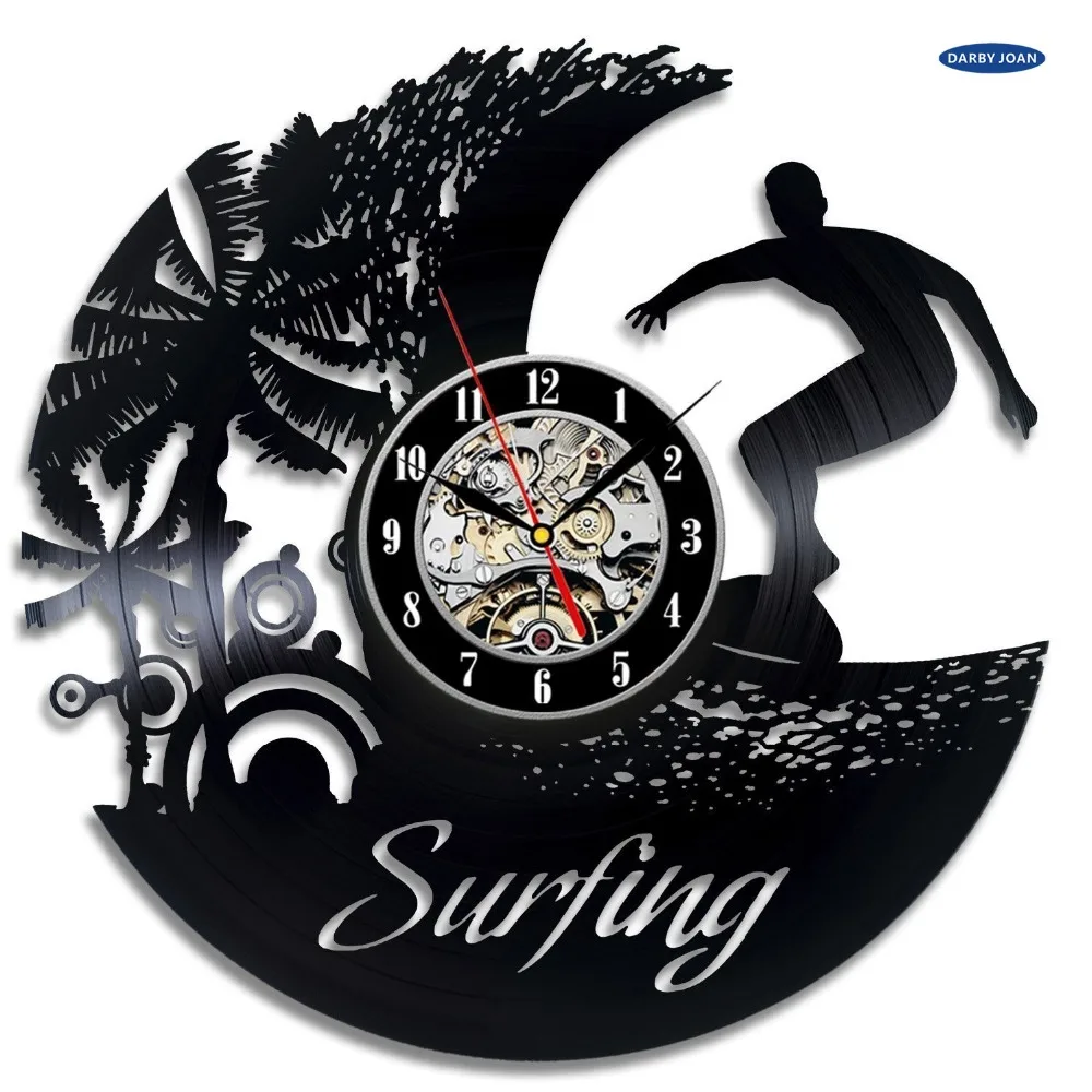 Виниловые настенные часы для серфинга современные домашние Винтажные Украшения