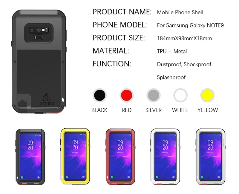 Love Mei Aluminum Metal Armor For Samsung Note 9 Shockproof Dirtproof Full Body Heavy Duty Case For Samsung Galaxy Note 9 Cover