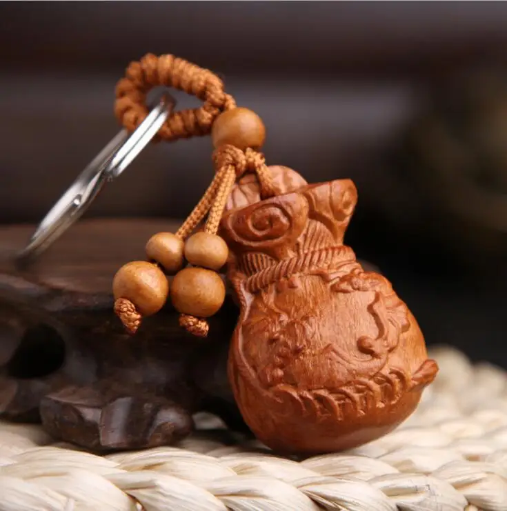 China style Mahogany Keychain Five blessing money bag Fly Car Bag Pendant Elegant Business Key Chain Ring Holder Jewelry | Украшения и