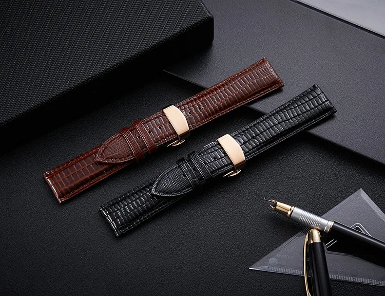 Black Brown Lizard Pattern Genuine Leather 12 14 16 18 20 22 24 MM Watche Band Strap Belt Watchband Folding Clasp Watchband