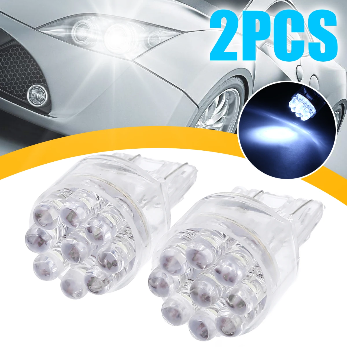 

Светодиодные лампы T20 7443 7440 9LED, поворотный сигнал, стоп-сигнал, задний фонарь, 36 люмен, 34x21 мм, 2 шт.