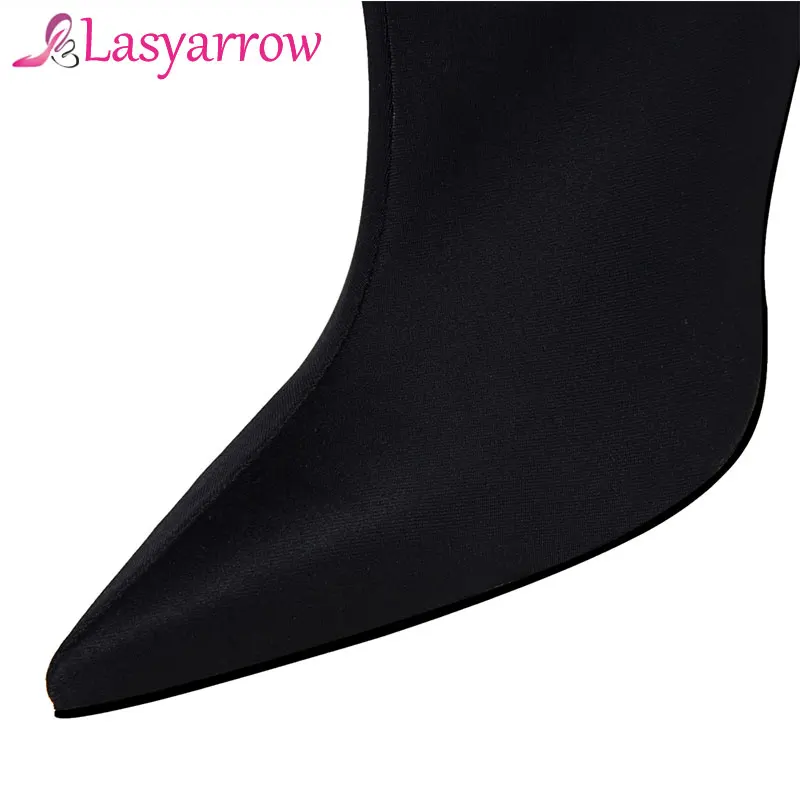 

Lasyarrow Women Stretch Sock Boots Elastic Mid-calf Short Boots Pointed Toe High Heel Stiletto Spring Autumn Shoes Sexy Footwear
