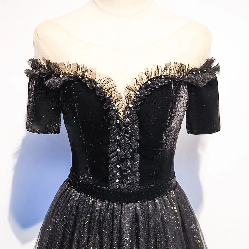 Женское вечернее платье JANCEMBER черное классическое длинное с коротким рукавом и