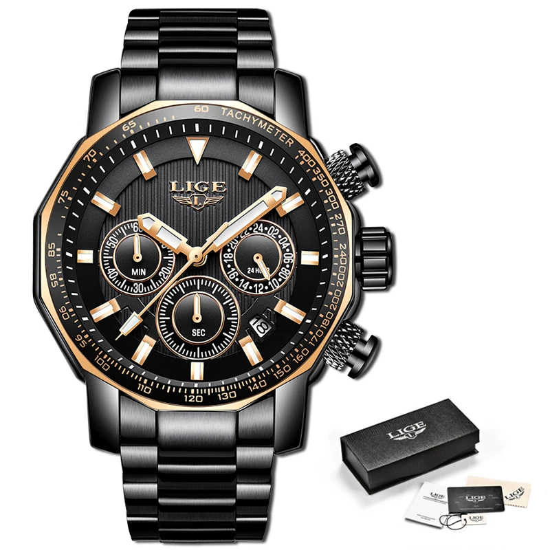 

2019 New LIGE Mens Watches With Full Steel Top Brand Luxury Waterproof Military Sports Watch Men Quartz Clock Relogio Masculino