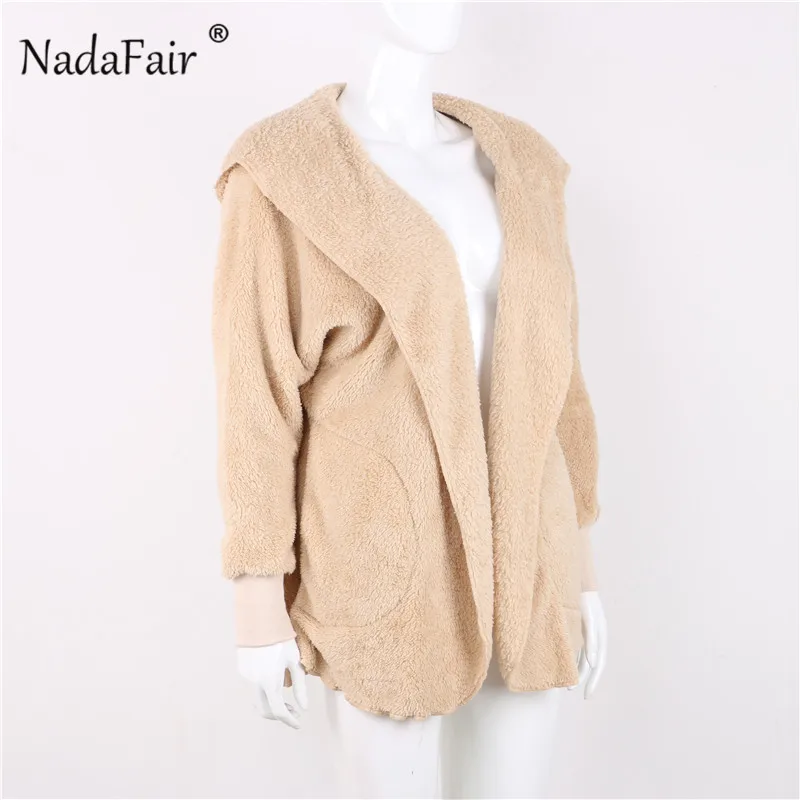 Nadafair пушистое пальто с капюшоном, с длинным рукавом, из овечьей шерсти, пальто из искусственного меха для женщин, осенне-зимний Кардиган, плюшевый мех, пушистая куртка для женщин