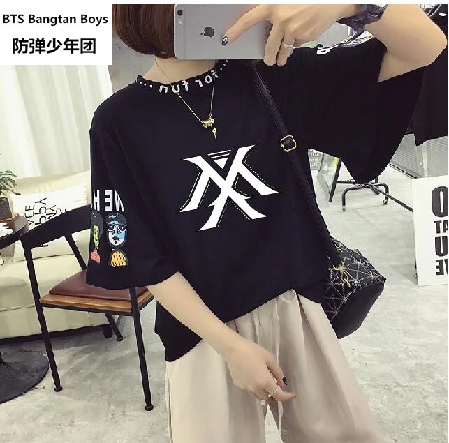 2017 NEW Kpop new idol monsta x member korean name printing short sleeve t shirt women summer kpop t-shirt | Женская одежда