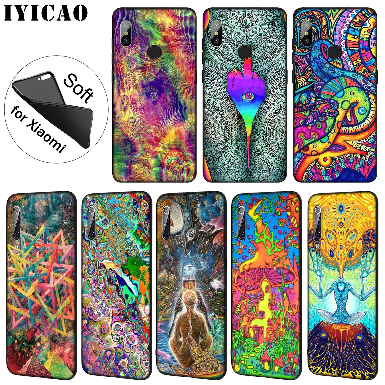 IYICAO Colourful Psychedelic Trippy Art Soft Phone Case for Xiaomi Mi 10 9 9T CC9 CC9E 8 SE A3 Pro A1 A2 Lite 6 pocophone f1 |