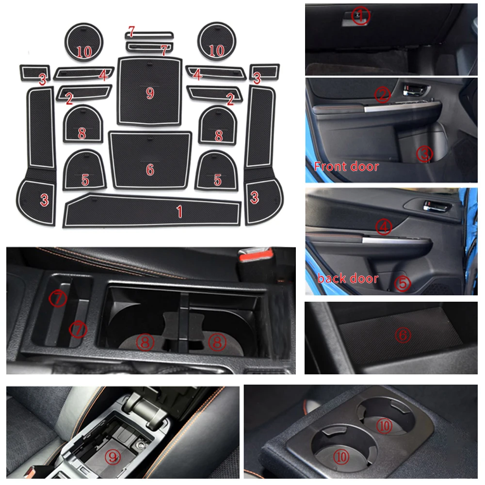 

Anti-slip Non-slip Rubber Decorative Cup Holder Sticker Gate Slot Pad Door Groove Mat for Subaru XV 2015-2017 Cat Styling 19 Pcs