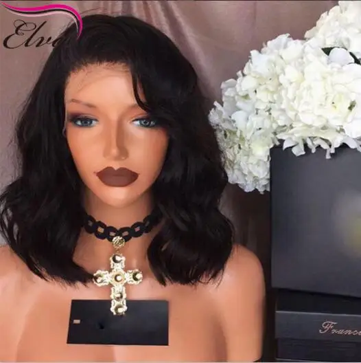 8А Короткий Боб Парик Полный Шнурок Человеческих Волос Парики Для Черного