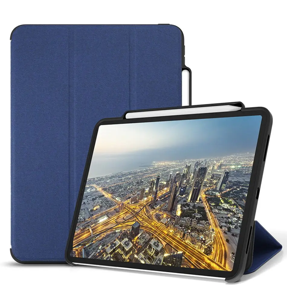 Blue Для iPad Pro 12.9 Чехол Карандаш Держатель Ткань Кожа Микрофибра Внутренняя Смарт-Чехол Для iPad Pro 12.9 A1876 A2014 A1895 A1983 Бизнес-Люкс Ультра Тонкий Тонкий Чехол Протектор Кожи Shell Coque Чехол - Цвет: Blue
