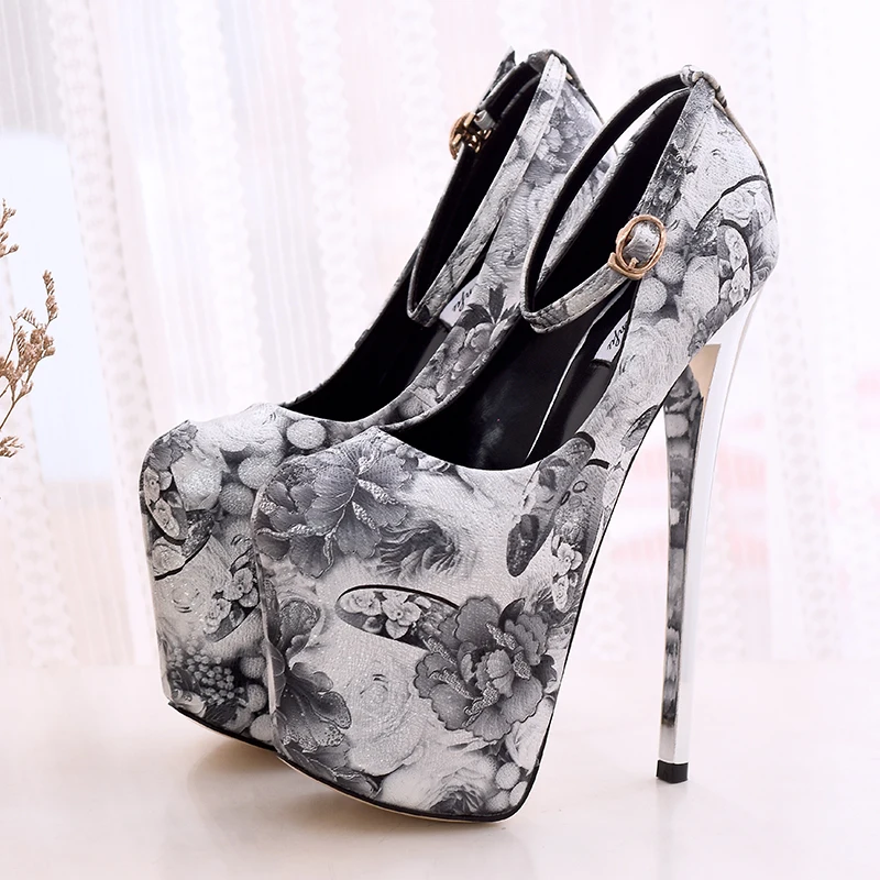 LLXF zapatos/Большие размеры: 34-45, 46, 47, весенние пикантные туфли на тонком высоком каблуке 20 см женские туфли-лодочки на шпильке в этническом стиле ретро с ремешком на щиколотке