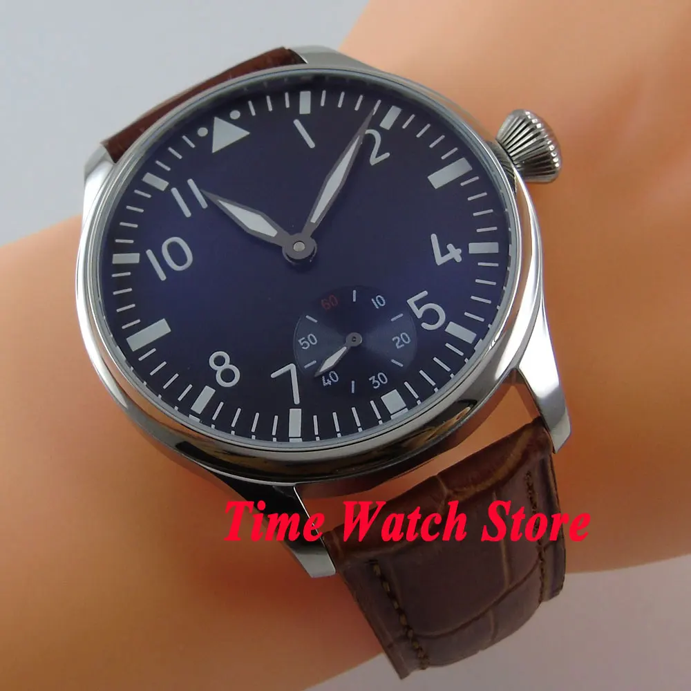 Винтажные 44 мм часы Parnis no logo с черным циферблатом светящиеся 17 драгоценностей