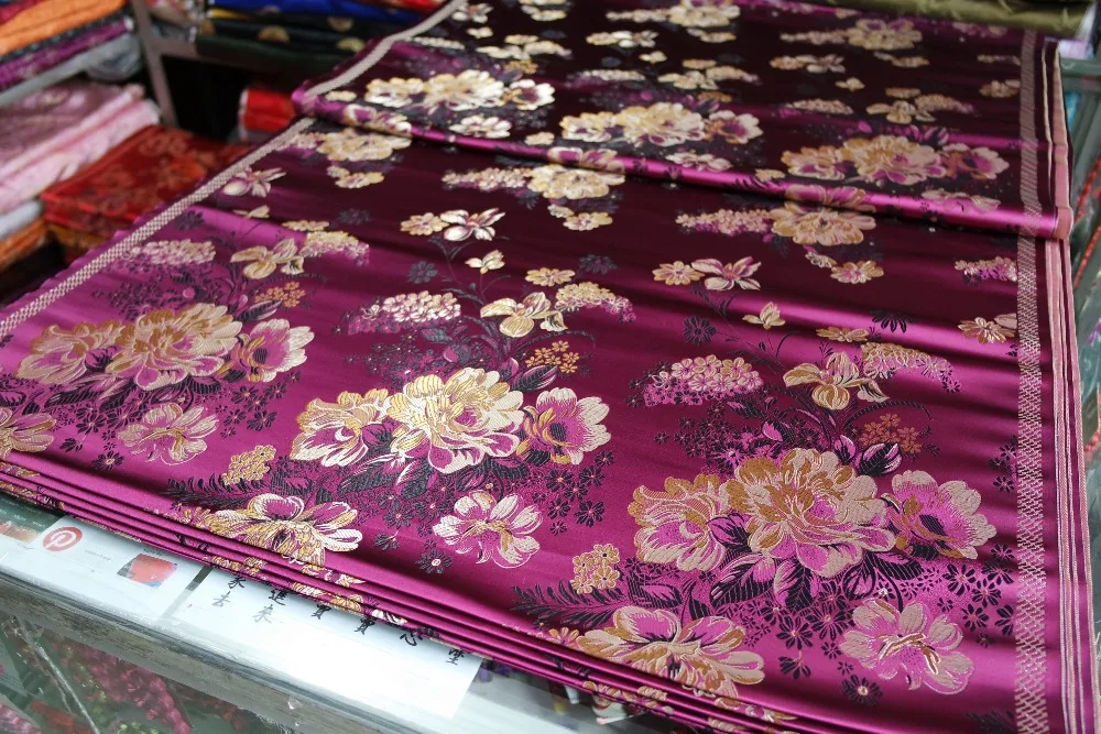 Китайский традиционный 75 см полиэстер ткань парча cheongsam алый темно красный сзади